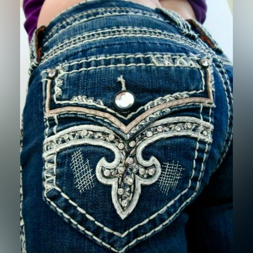 Rock Revival Women's Dark Blue Boot Cut Jeans with Embellished Back Pockets